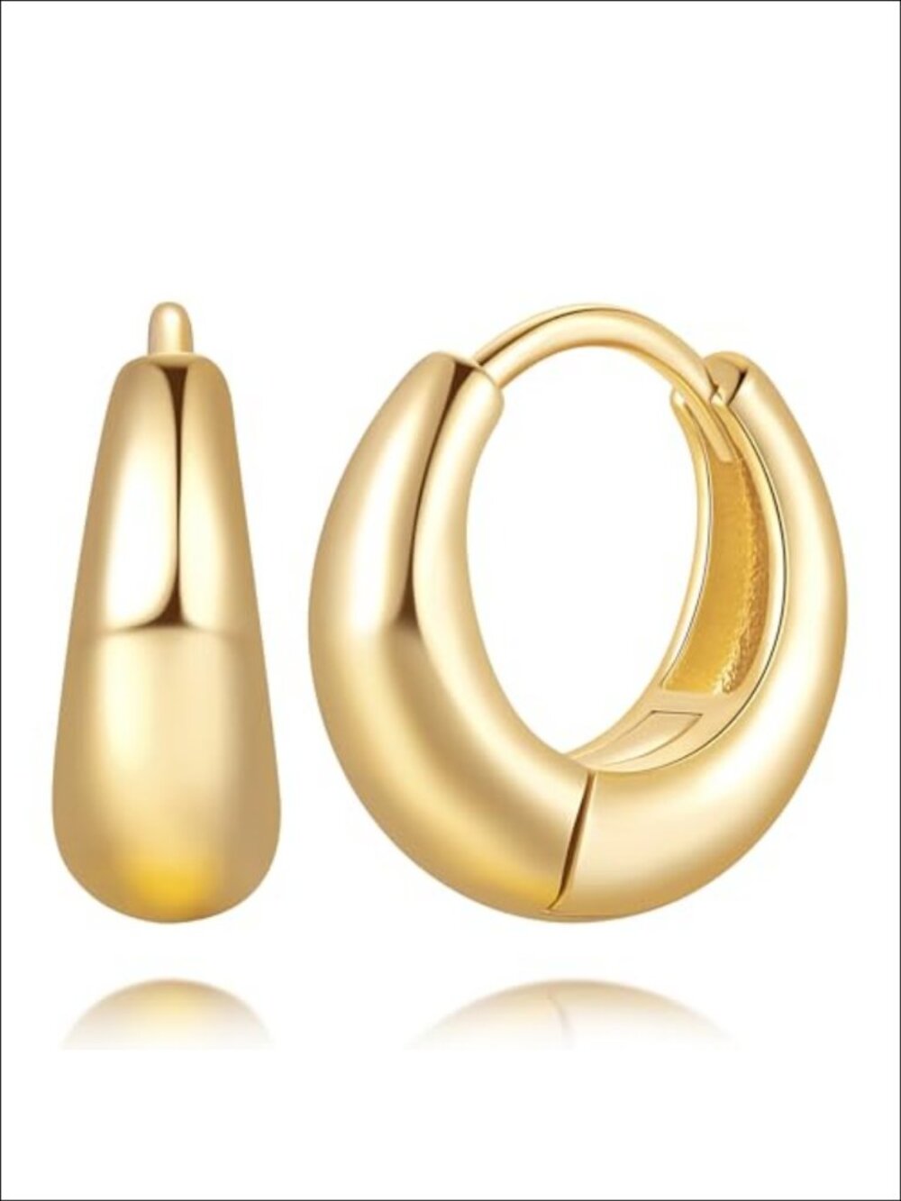 14K Gold Plated Hoop Earrings Huggie Chunky Round